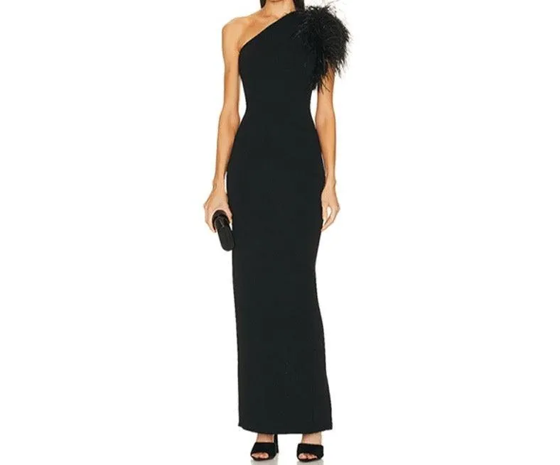 ALVE One Shoulder Feathers Maxi Bandage Dresses