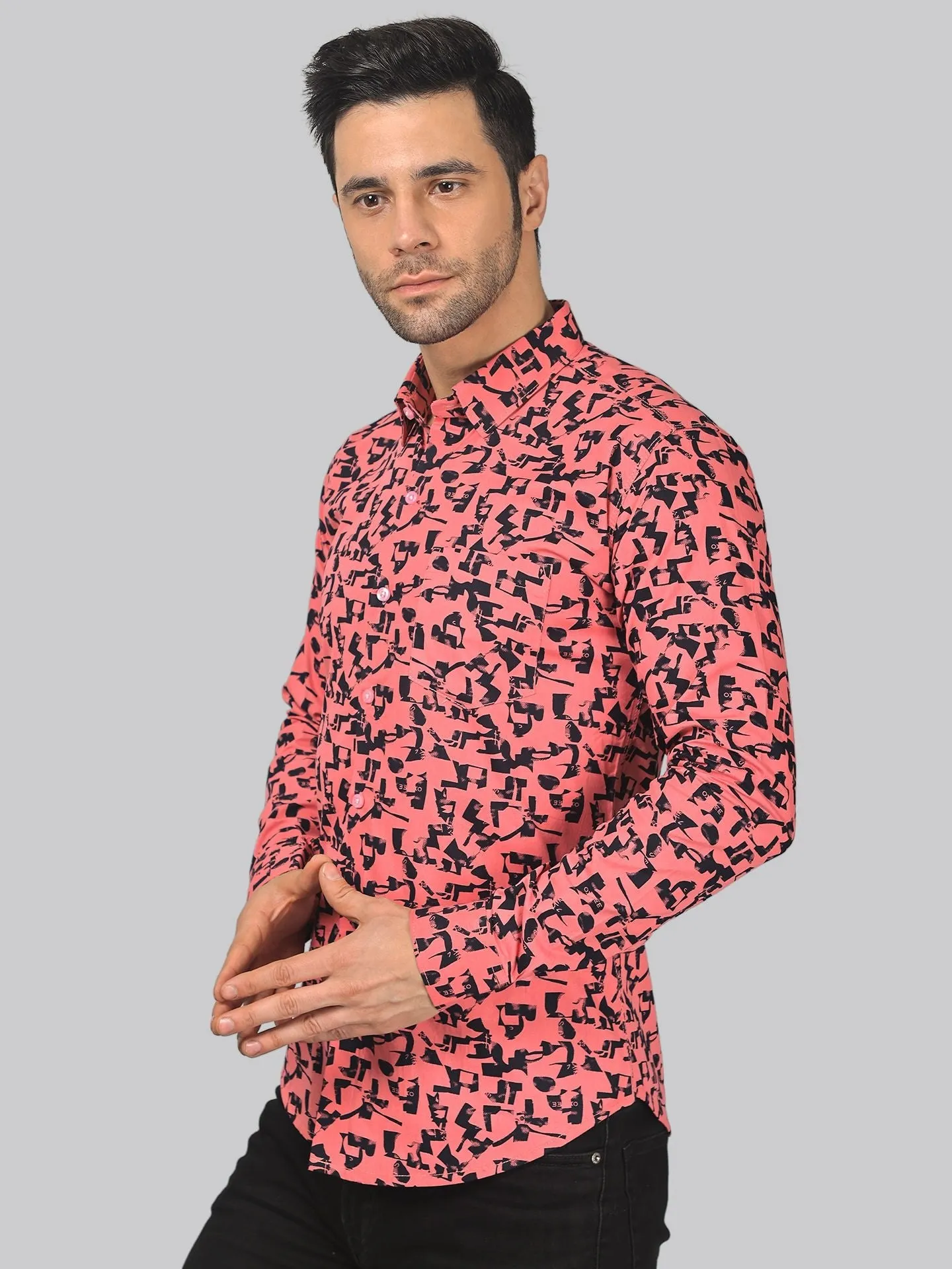 Artisanal Printed Full Sleeve Cotton Button-up Shirt for Men