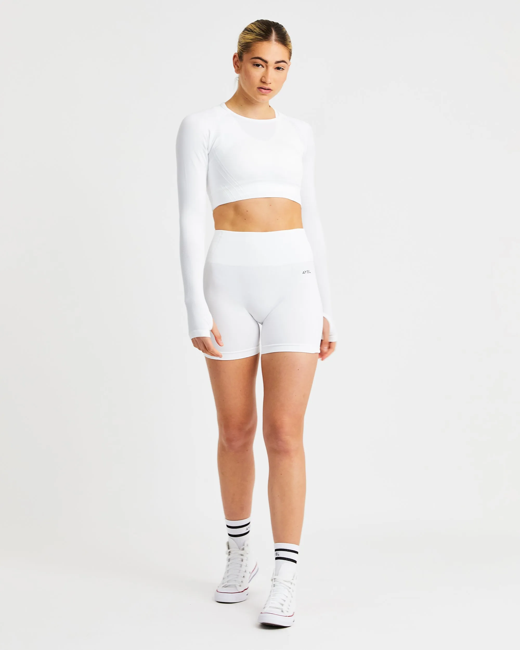 Balance V2 Seamless Long Sleeve Crop Top - White