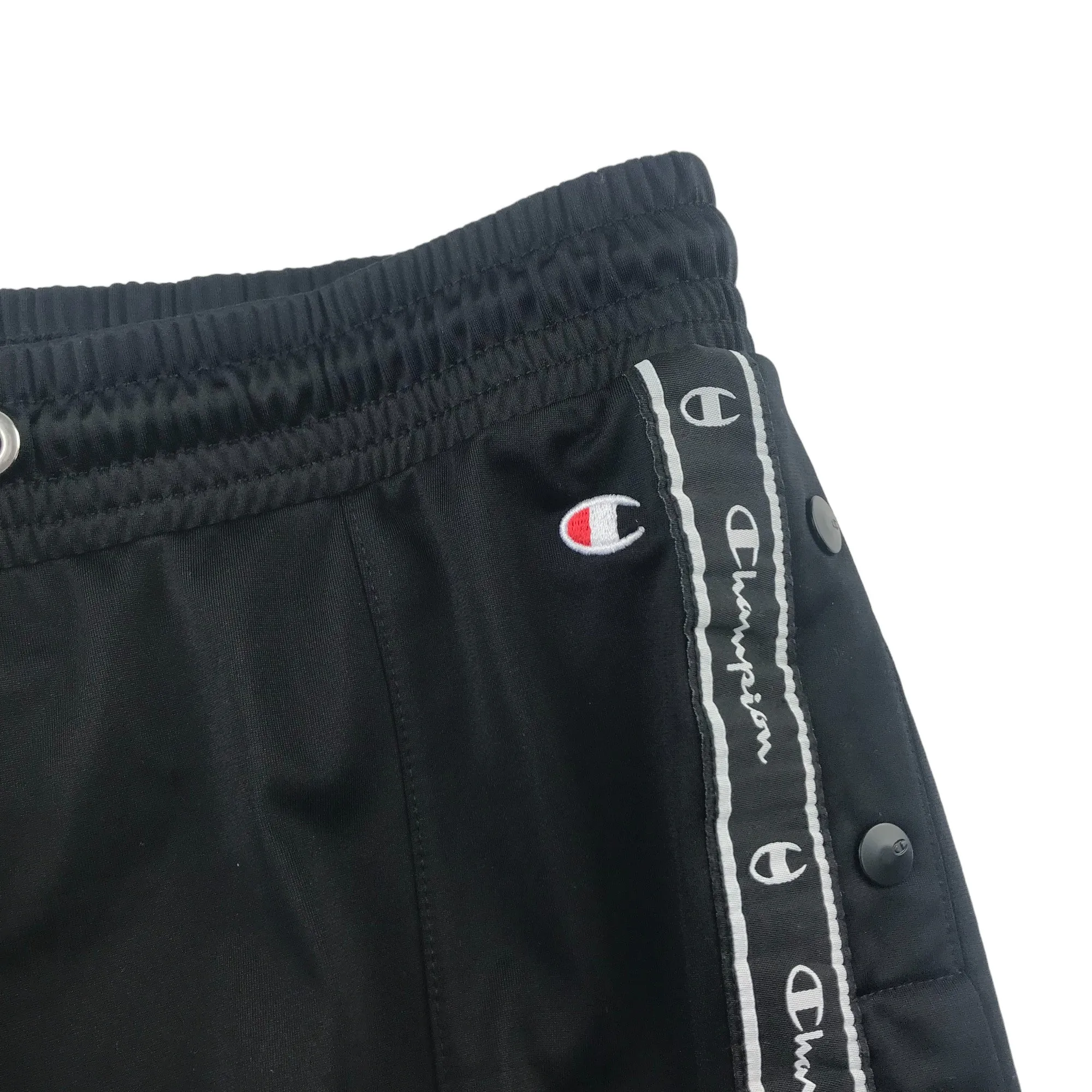 Champion joggers Adult Size M black clip buttons down the sides and logo panels