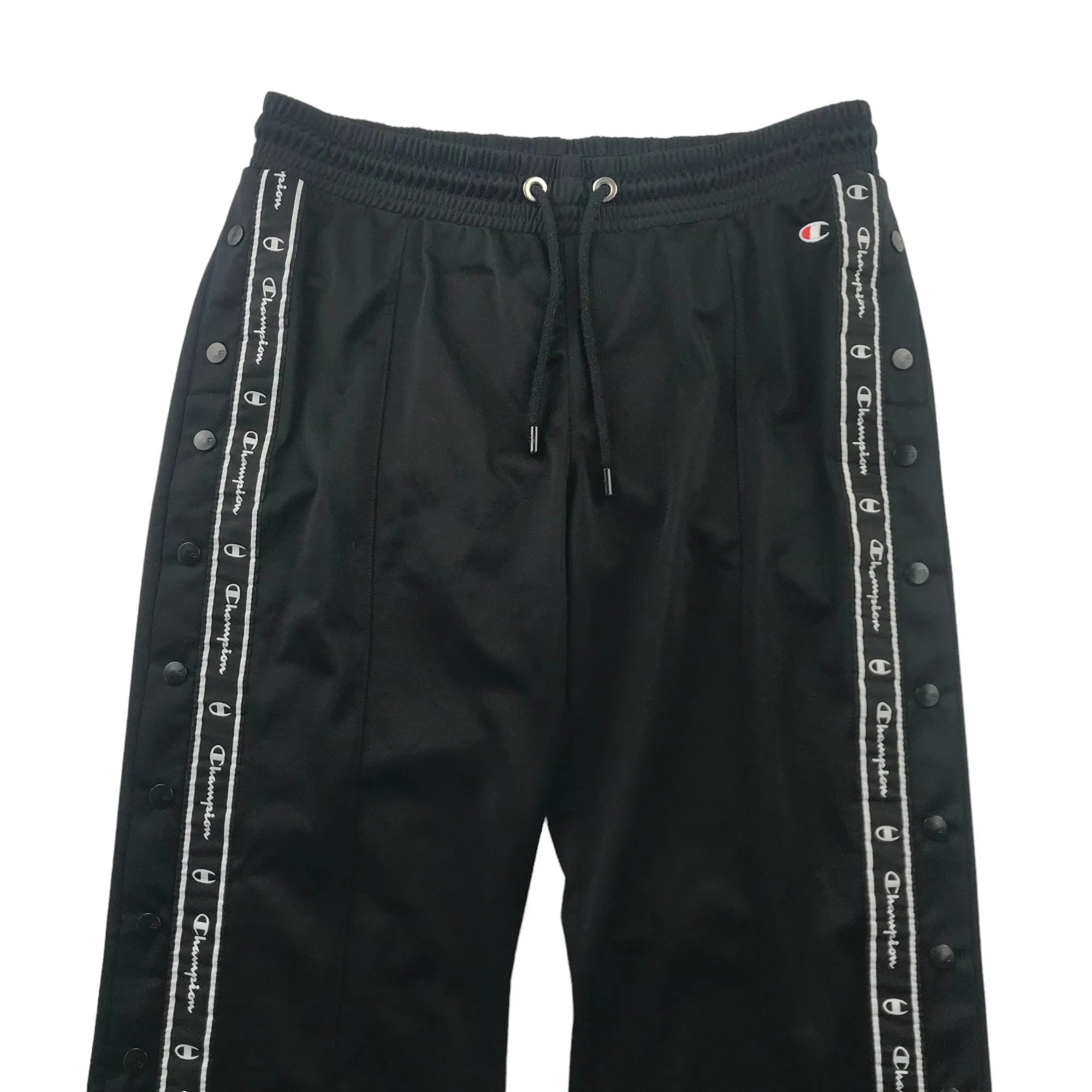 Champion joggers Adult Size M black clip buttons down the sides and logo panels