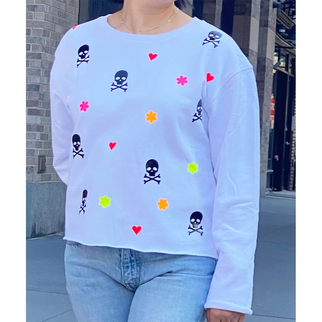 Chris White Long Sleeve Sweatshirt Top - Mini Black Skulls