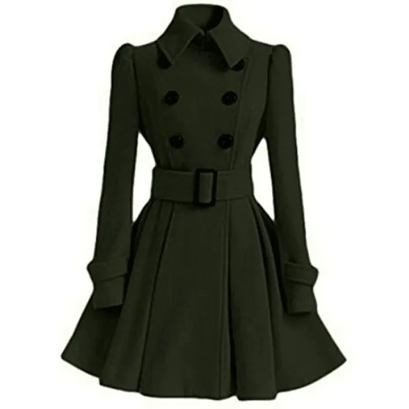 DOUBLE-BREASTED WOMENS BELTED PEACOATS