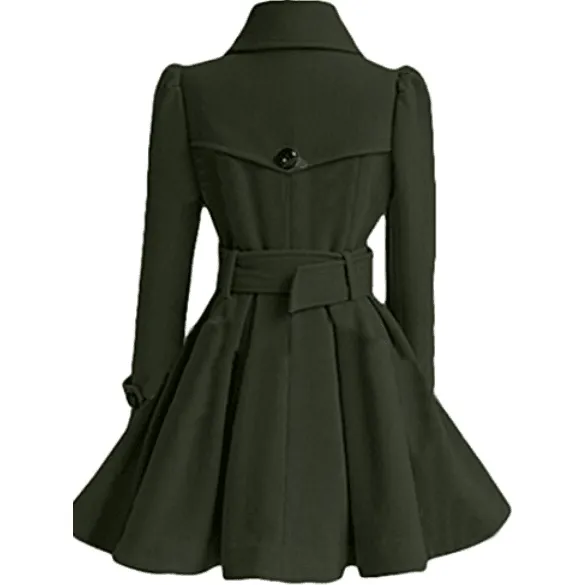 DOUBLE-BREASTED WOMENS BELTED PEACOATS