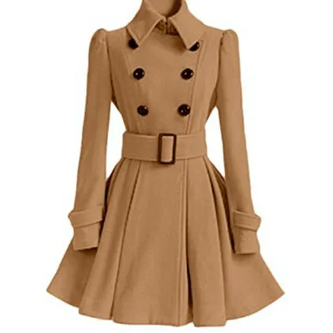 DOUBLE-BREASTED WOMENS BELTED PEACOATS