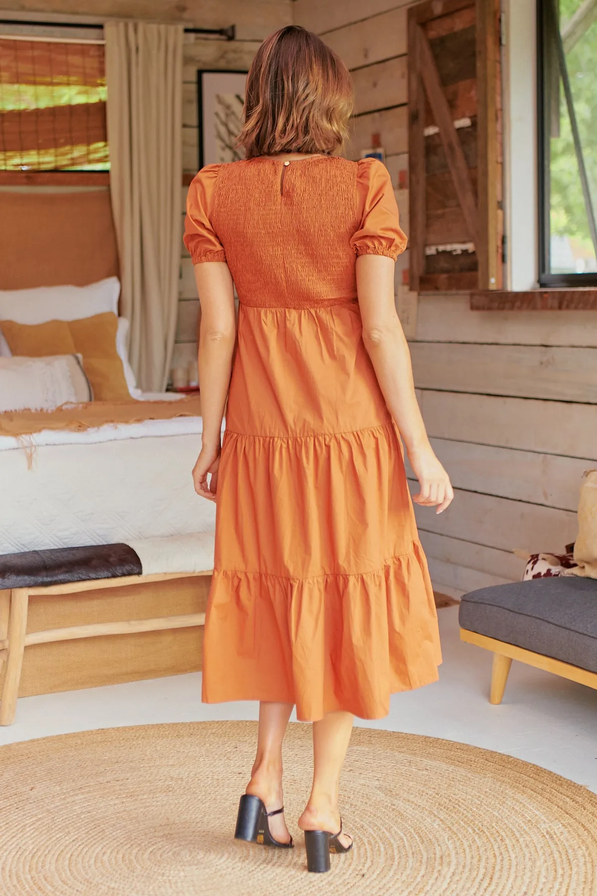 Edna Rust Shirred Bust Tiered Maxi Dress