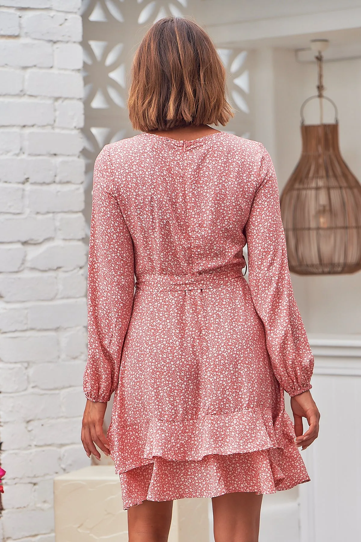 Greta Long sleeve Pink X/ Over Tie Dress