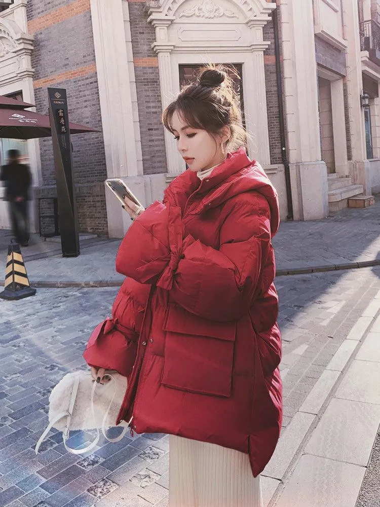 High Low Hem Hooded Puffer Coat Warm Winter