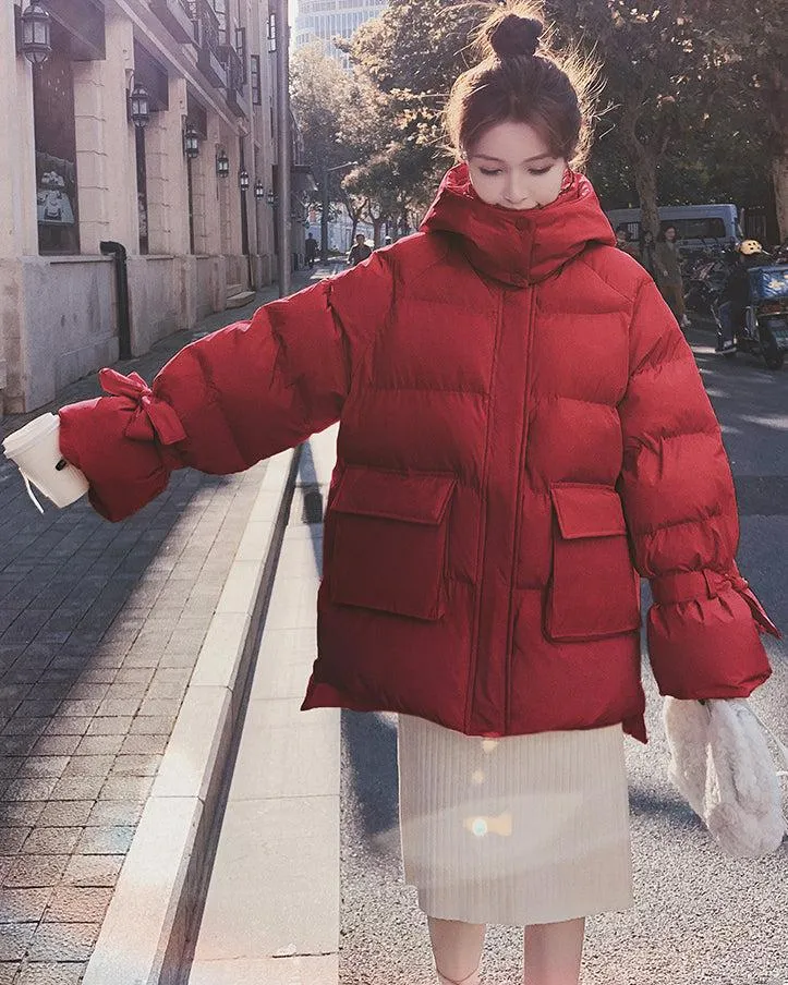 High Low Hem Hooded Puffer Coat Warm Winter