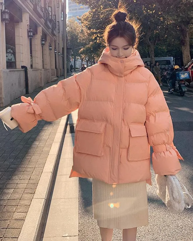 High Low Hem Hooded Puffer Coat Warm Winter