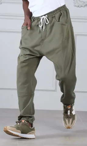 QL Relaxed Cotton STRETCH Cuffed Trousers in Khaki