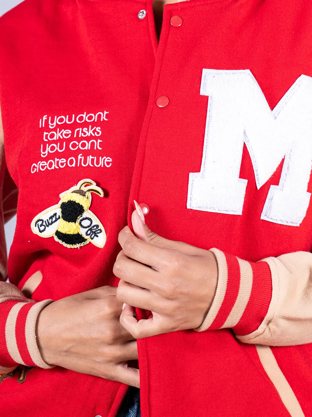 Red Buzz Off M varsity Jacket