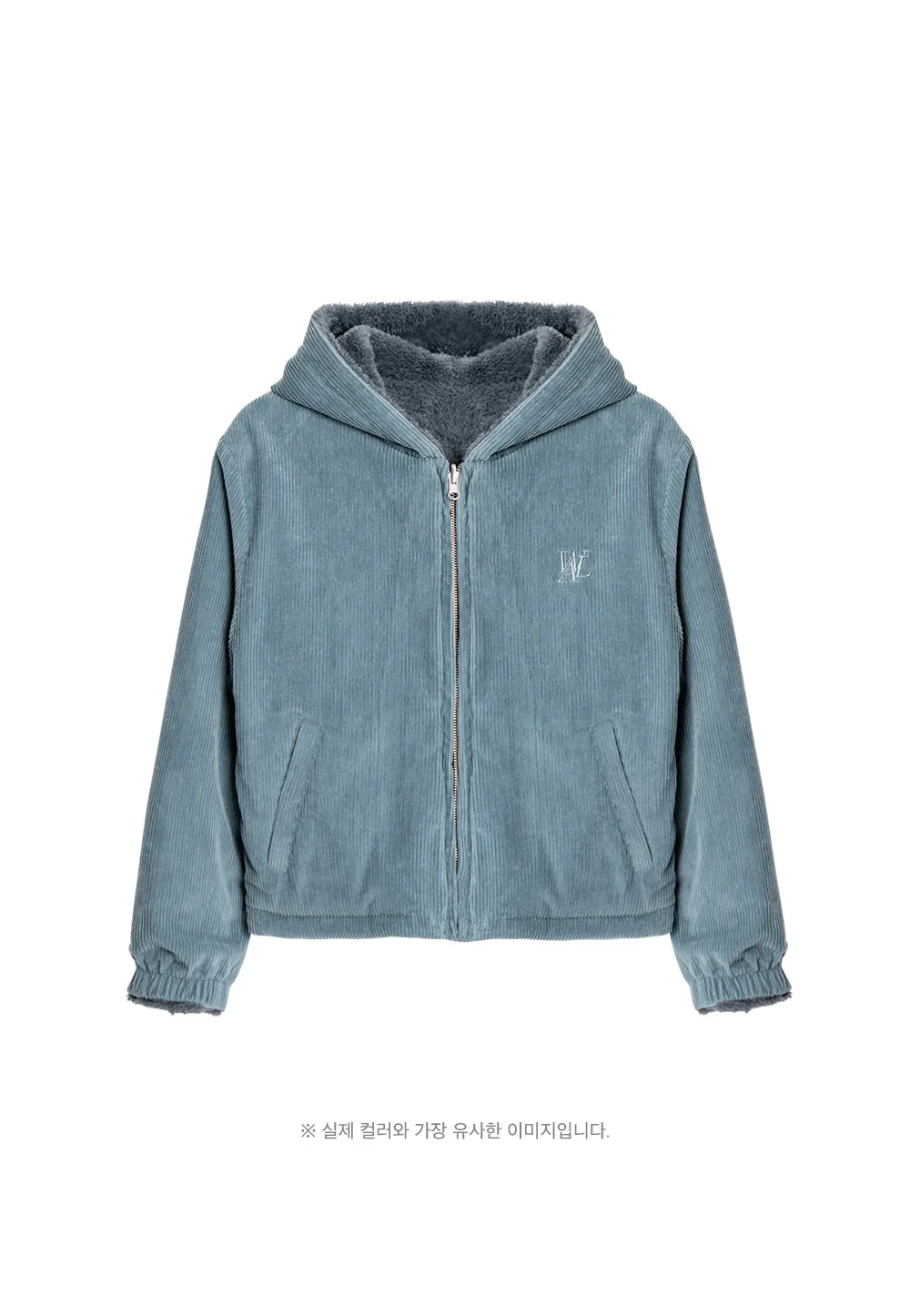 Reversible fleece crop hood zip-up charcoal   blue