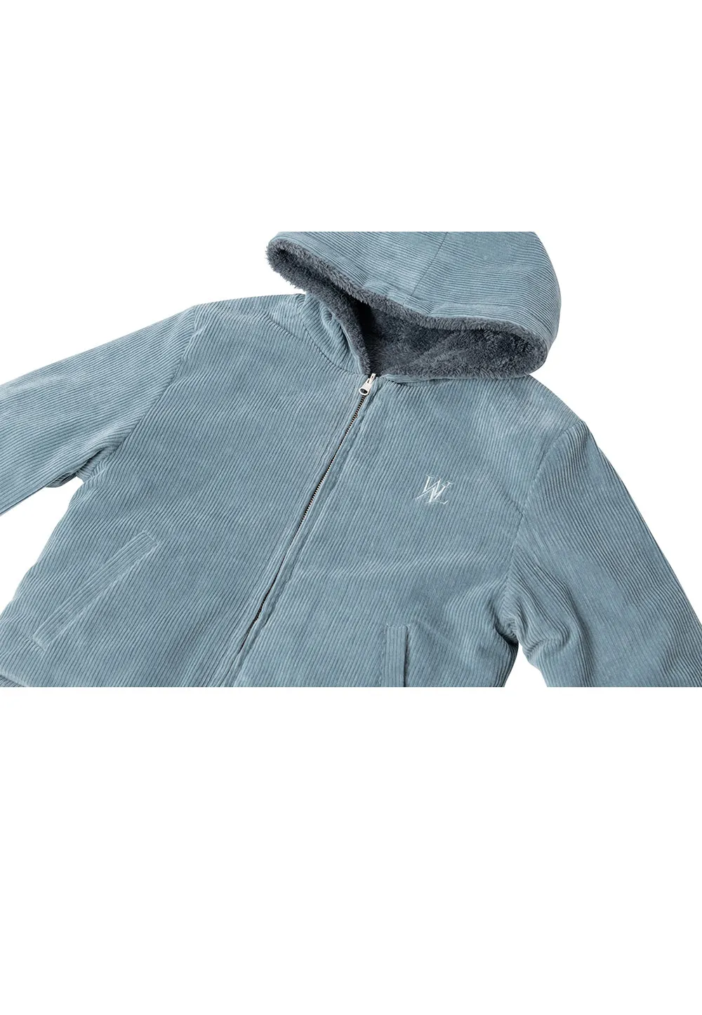 Reversible fleece crop hood zip-up charcoal   blue