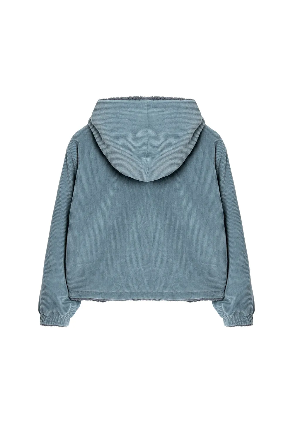 Reversible fleece crop hood zip-up charcoal   blue