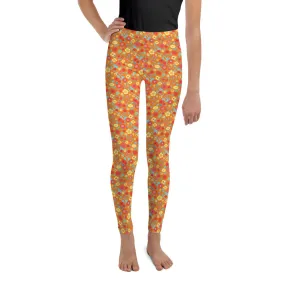 Spring floral on Orange Youth Leggings,Girls and Boys Matching Family Outfits